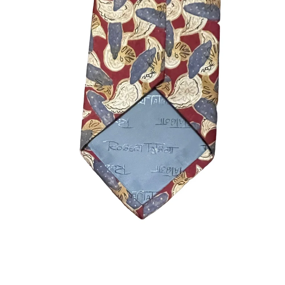 Robert Talbott Mens Tie Burgundy‎ Gray Yellow Geometric Pattern Silk 59.5X3.75